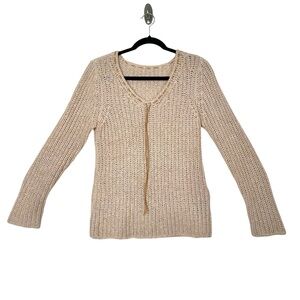 Boho Goblincore Open Knit Coastal Top Tan Suede Lace Up Earthy Hobbit Festival